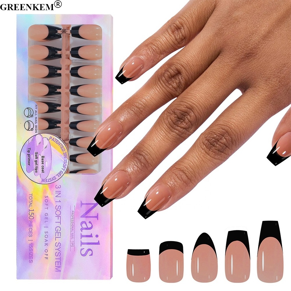 150PCS/Box DIY French Nail Art Design Press on Nail Gel Tips Detachable Full Cover Soft Gel Nail Tips