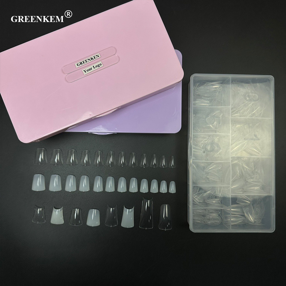 New Duck Feet Nail Tips Box Private Label  Acrylic Clear Half Cover Artificial False Wide Duck Feet XL XXL Short Duck Nail Tips