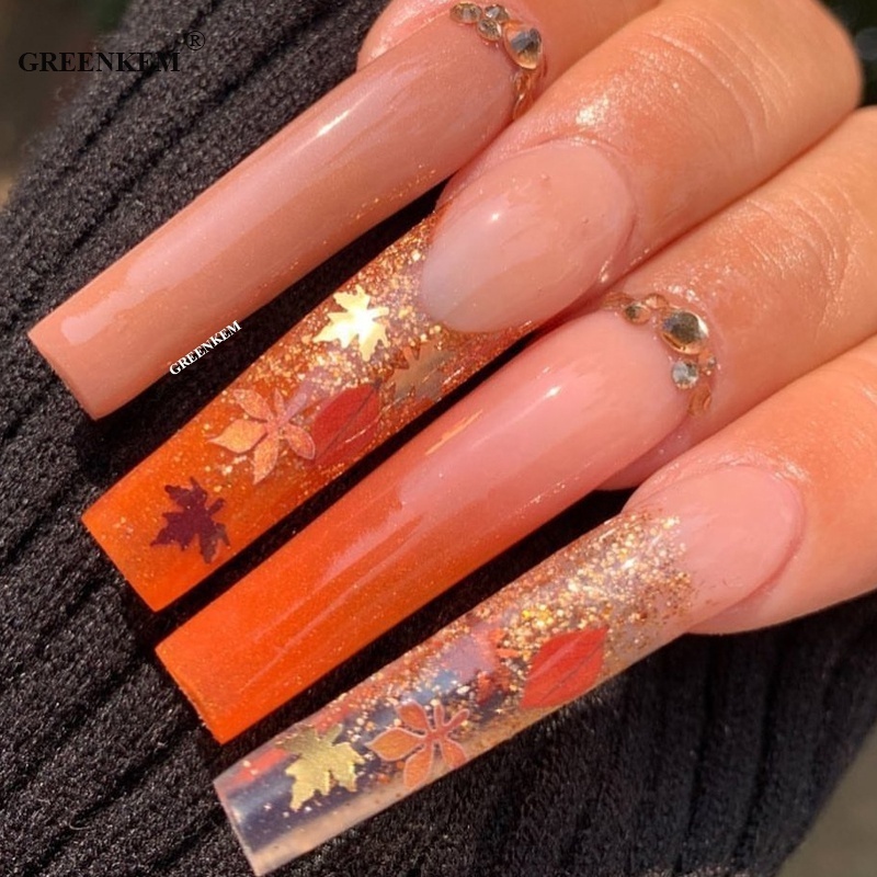 GREENKEM 3D DIY Sliders Maples Fall Nail Sequins Decoration Autumn Leaf Nails Manicure Decals Maple Nail Sequin