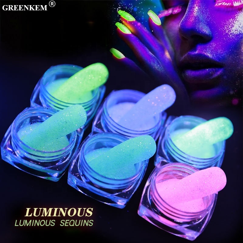 Wholesale 6Colors Iridescent Color Fine Shiny Glitter Powder For Nail Art DIY Glow In Dark Acrylic Luminous Powder Nail Glitter