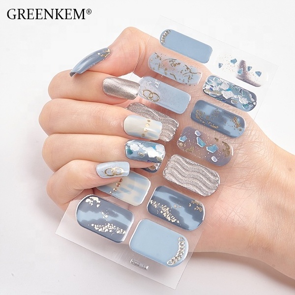 GREENKEM Designers Line Marble Jump Color Thick Gel Nail Sticker 3d Nail Sticker Flower Design Gel Sticker Nails