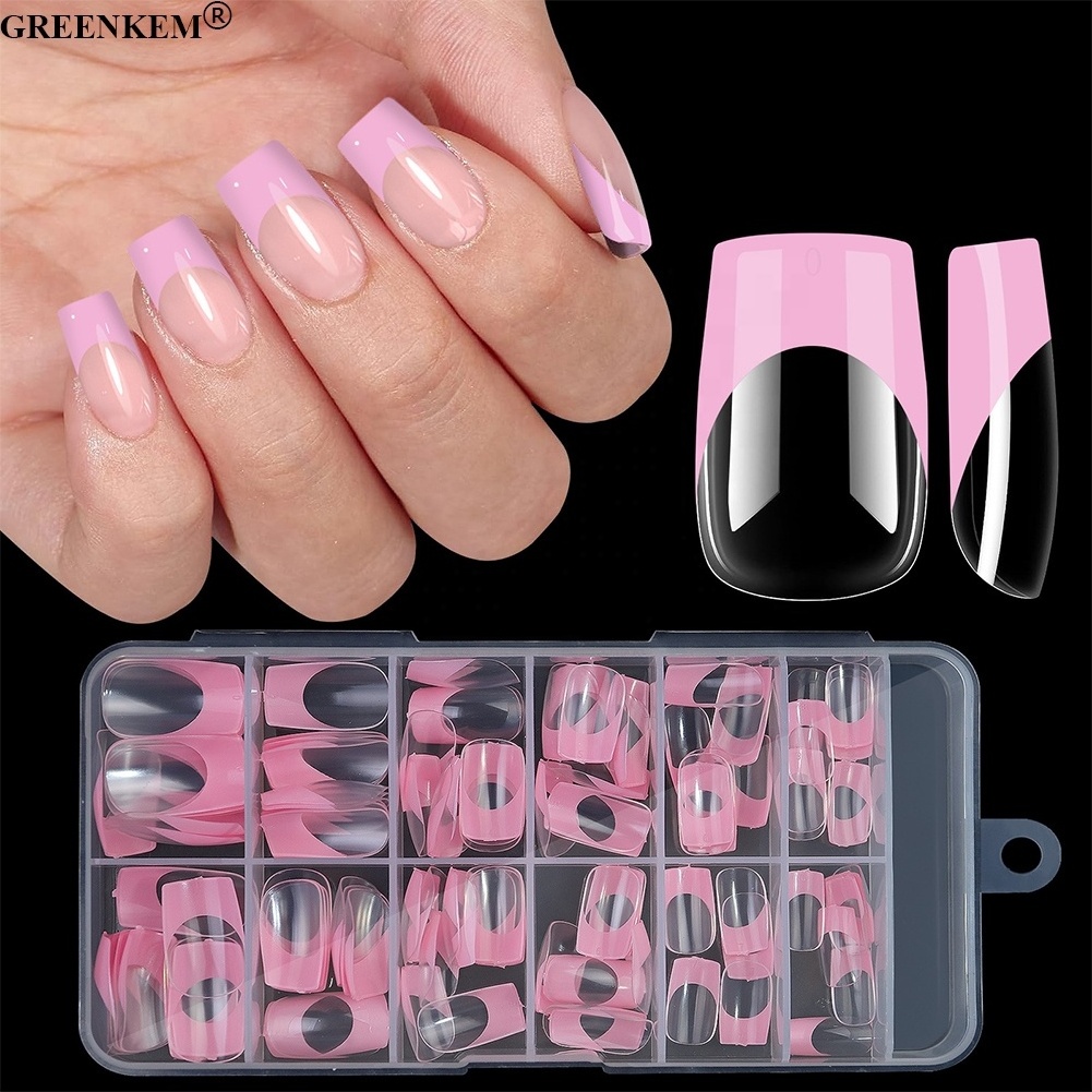 120pcs 12 Sizes Multi Color Nail Tips Medium French Style Square False Nail Cute Style Soft Gel Detachable Nail Tips