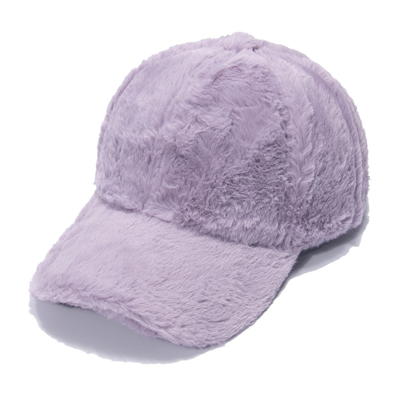 Luxury Winter Plain Soft Rabbit Fur Warm Baseball Cap Outdoor Thickened Solid Color Casual Plush Cold Hat For Lady