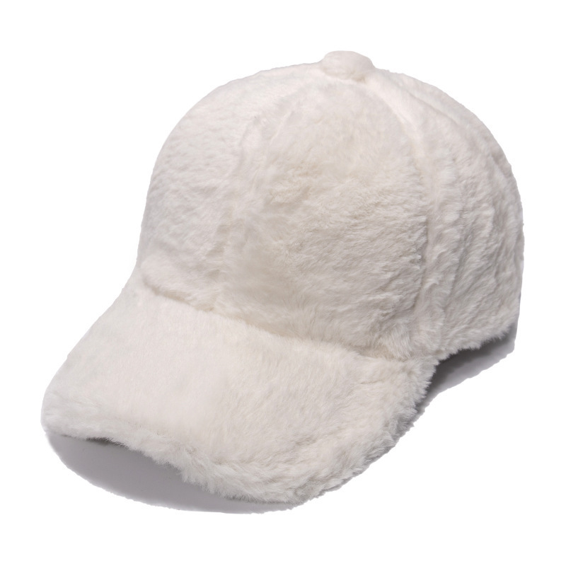 Luxury Winter Plain Soft Rabbit Fur Warm Baseball Cap Outdoor Thickened Solid Color Casual Plush Cold Hat For Lady