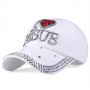 I Love Jesus Bling Diamond Sports Cap Woman's Religious Beliefs Outdoor Travel Sunshade Cotton Denim Hat