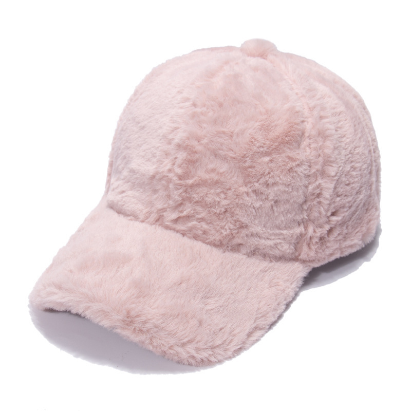 Luxury Winter Plain Soft Rabbit Fur Warm Baseball Cap Outdoor Thickened Solid Color Casual Plush Cold Hat For Lady