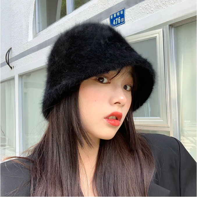 2023 retro knitted wool basin Hat winter women's fashion Solid color rabbit fur hat bucket  fisherman's hat