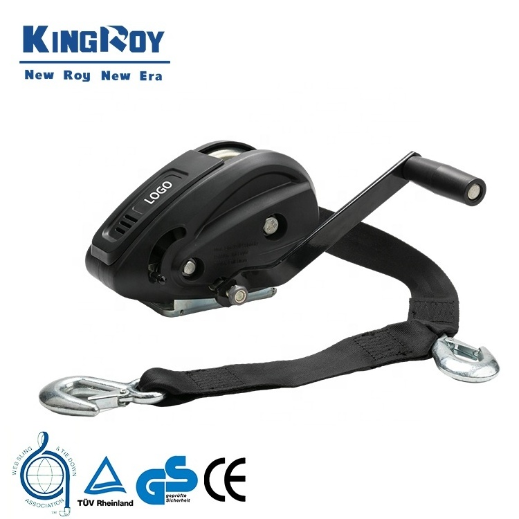 KingRoy weatherproof crane winch strap hand winch 1500lbs with two hooks