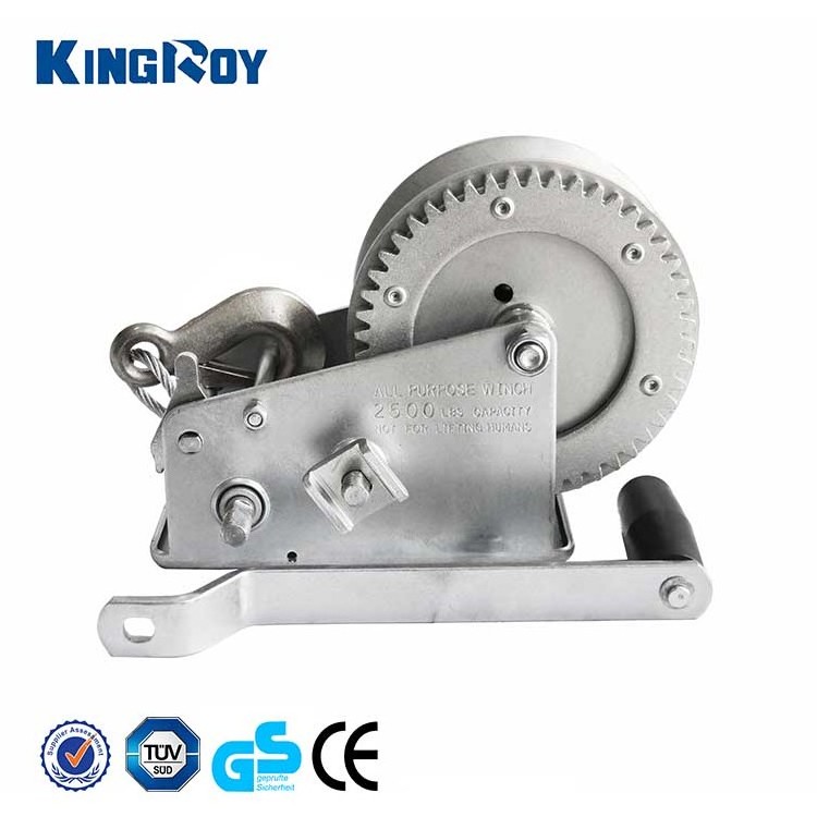 KINGROY double gear 2500lbs hand powered winch cable hand winch and manual hand winch for boat trailer