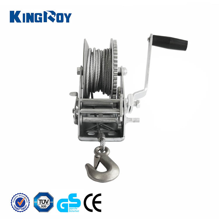 KINGROY double gear 2500lbs hand powered winch cable hand winch and manual hand winch for boat trailer