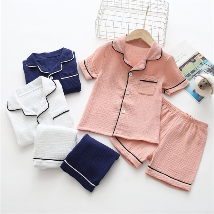 Wholesale Baby Summer Pijamas Kid Short sleeve Cotton Sleepwear Muslin Home wear Children Pajamas