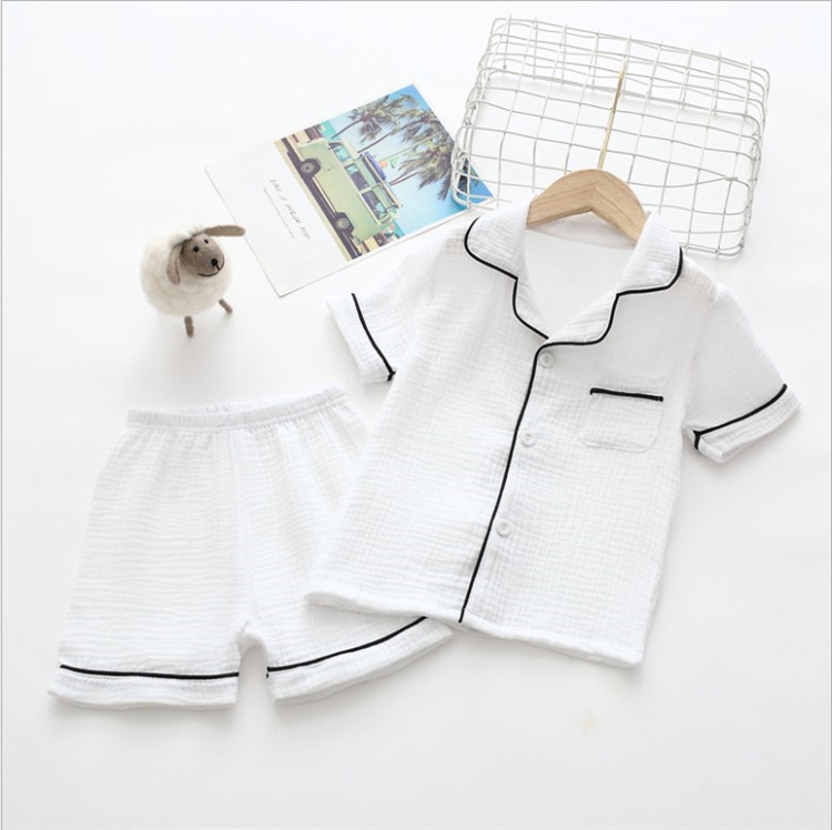 Wholesale Baby Summer Pijamas Kid Short sleeve Cotton Sleepwear Muslin Home wear Children Pajamas