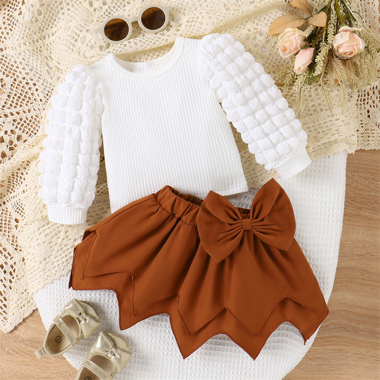 INS new baby dress Autumn Winter girls round neck fashion puffed sleeves toddler outfit dress