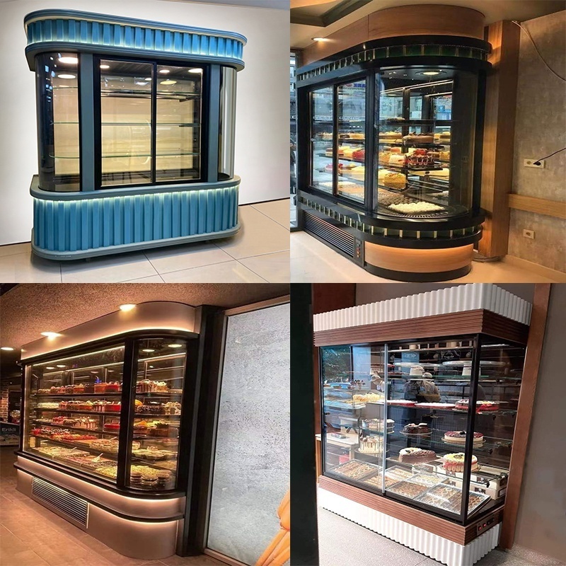 Super Market fridge refrigerated display cake cooler food display Round Front Open chiller Go and Grab Merchandiser Refrigerator