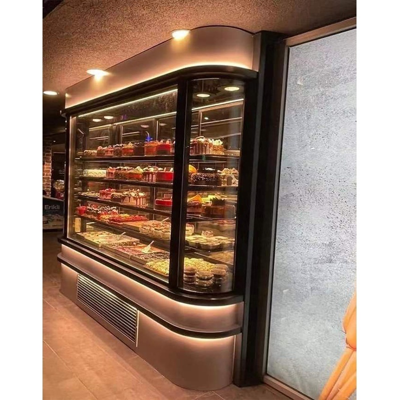 Super Market fridge refrigerated display cake cooler food display Round Front Open chiller Go and Grab Merchandiser Refrigerator