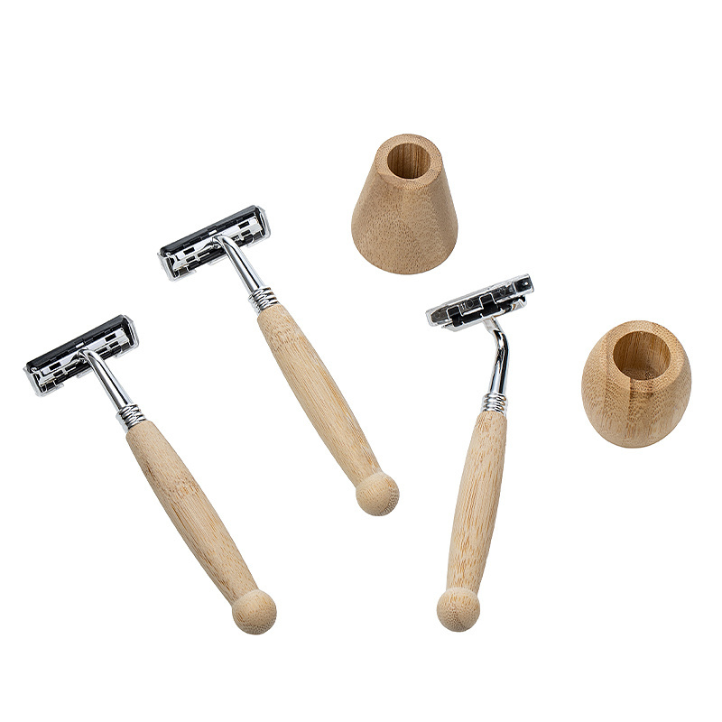 Hotel or travel use Eco Friendly Material Bamboo Handle Razor With Replaceable Refill Cartridges Shaving Razor