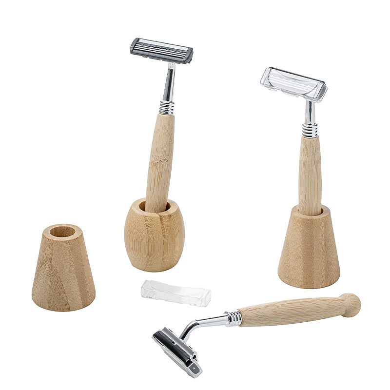 Hotel or travel use Eco Friendly Material Bamboo Handle Razor With Replaceable Refill Cartridges Shaving Razor