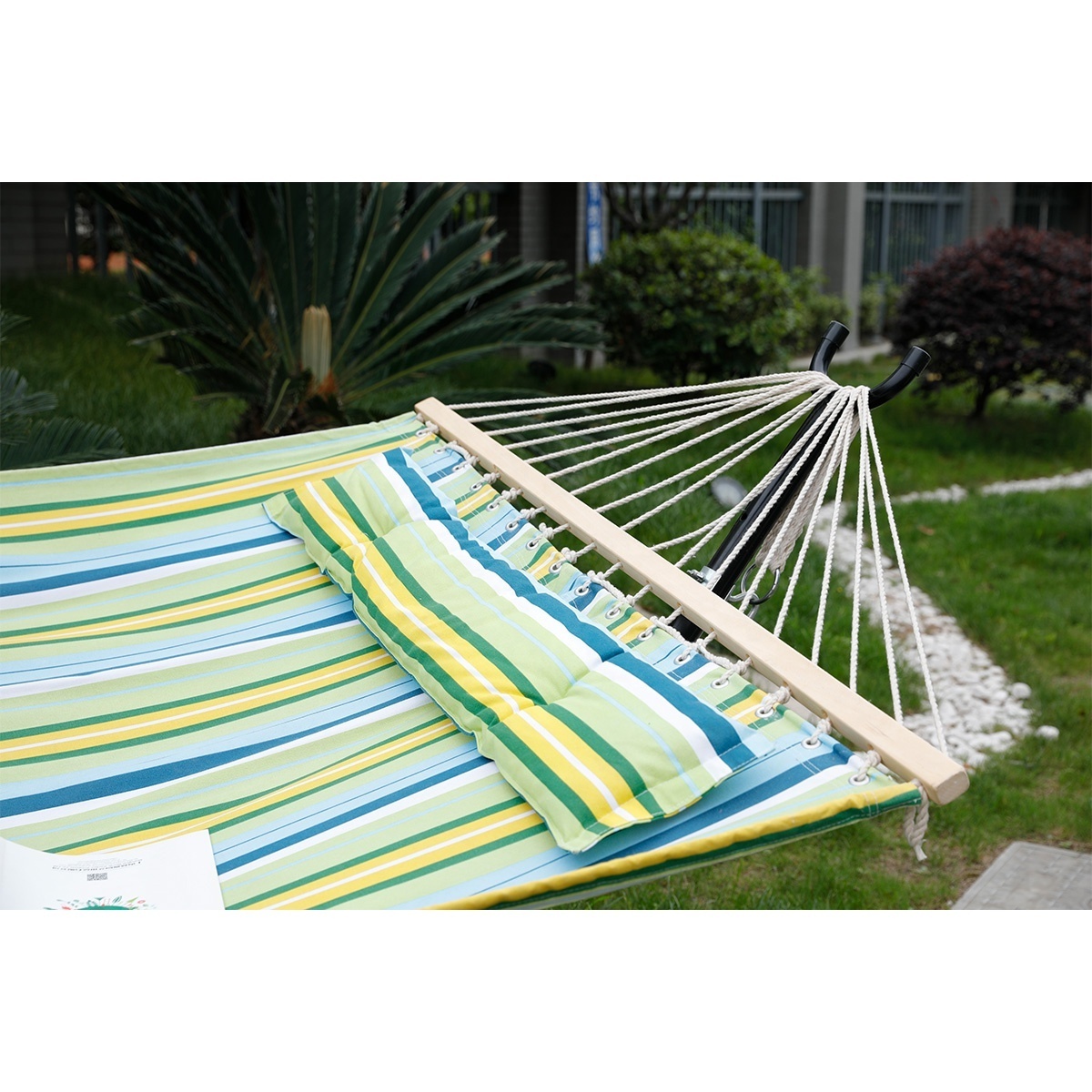 Portable Straps Folding Garden Double Camping Wooden Canvas Rope Swing Cotton Outdoors Swing Hammocks without stand