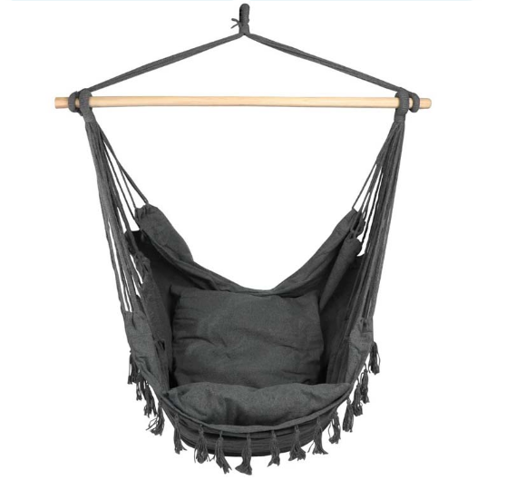 Hammock Chair Hanging Rope Swing with 2 Cushions Large Macrame Hanging Chair with Pillows, Cotton Weave for Superior Comfort