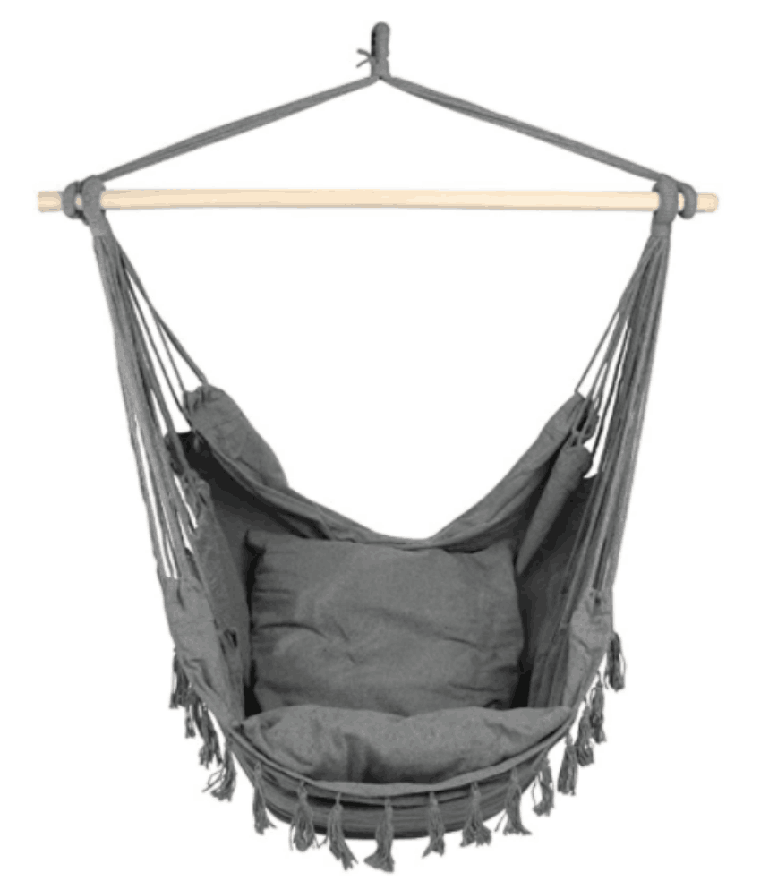 Hammock Chair Hanging Rope Swing with 2 Cushions Large Macrame Hanging Chair with Pillows, Cotton Weave for Superior Comfort