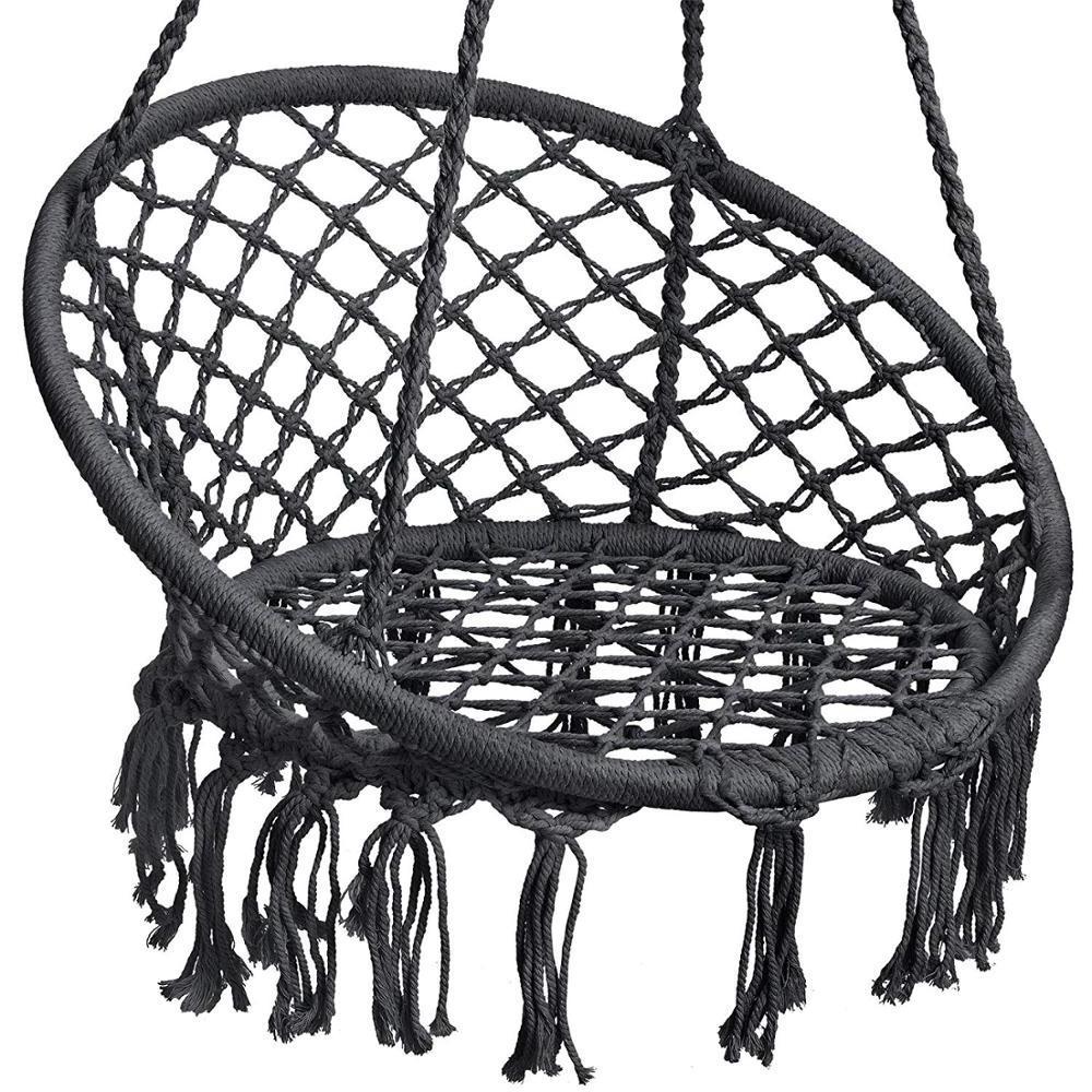 Round Shape Macrame Hanging Chair Black/White Hammock Swing For garden, porch