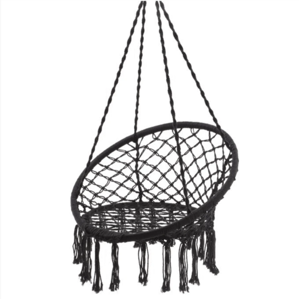 Round Shape Macrame Hanging Chair Black/White Hammock Swing For garden, porch