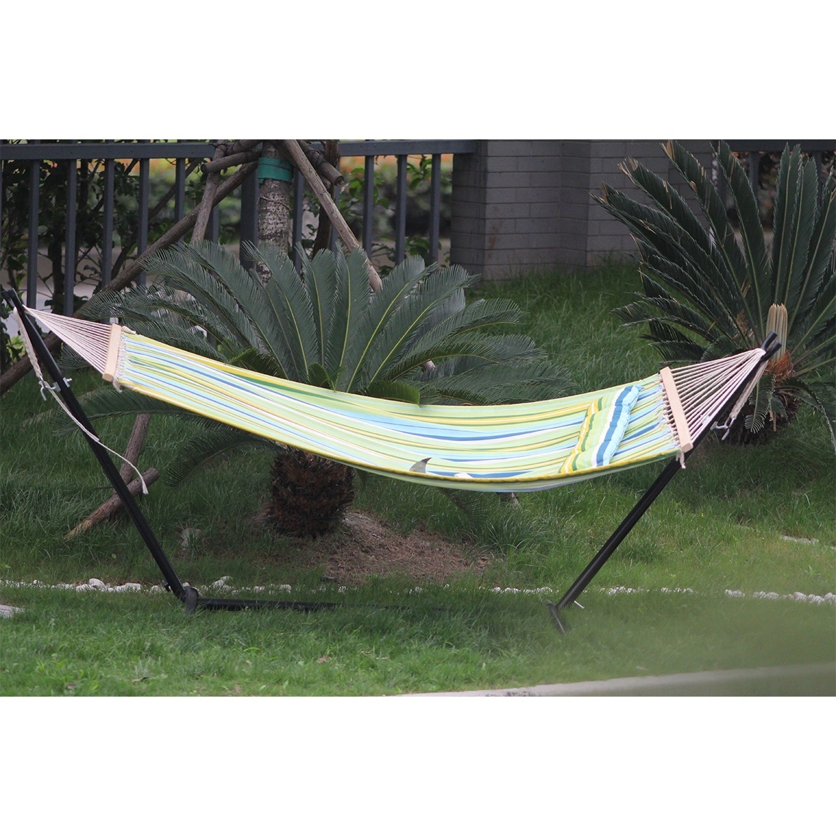 Portable Straps Folding Garden Double Camping Wooden Canvas Rope Swing Cotton Outdoors Swing Hammocks without stand