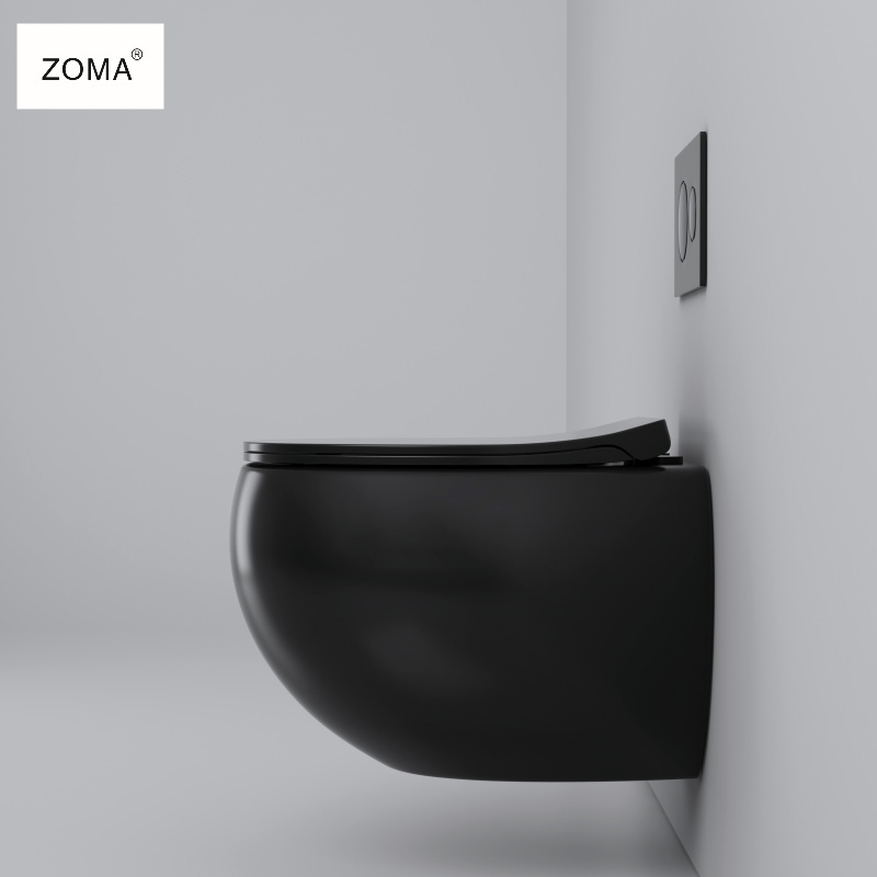 Black Color Wall Hung  Soft Close UF Seat Cove Siphon Flushing One Piece Ceramic Toilet for Bathroom