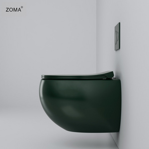 Factory Fashion Wall Hung Hidden Tank Dark Green Soft Close UF Seat Cove Siphon Flushing One Piece Ceramic Toilet for Bathroom