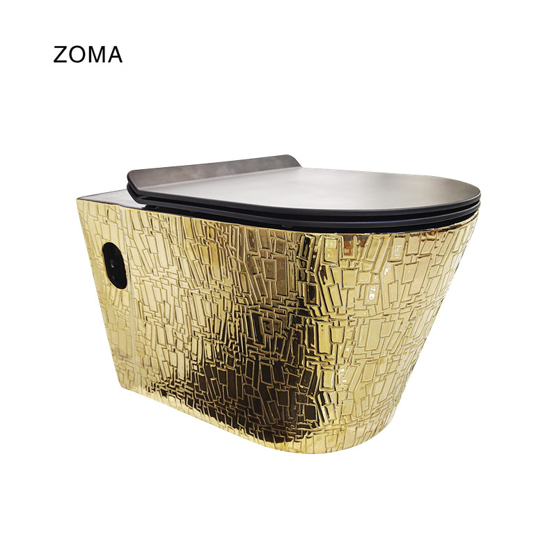 zoma Electroplating Wall Hung Grey Color Soft Close UF Seat Cove Siphon Flushing One Piece Ceramic Toilet for Bathroom