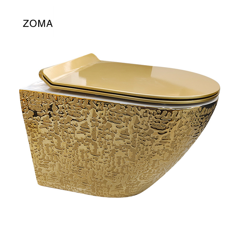 Electroplating Gold  Wall Hung Soft Close UF Seat Black Cove Siphon Flushing One Piece Ceramic Toilet for Bathroom