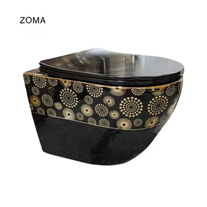 zoma Electroplating Wall Hung Grey Color Soft Close UF Seat Cove Siphon Flushing One Piece Ceramic Toilet for Bathroom