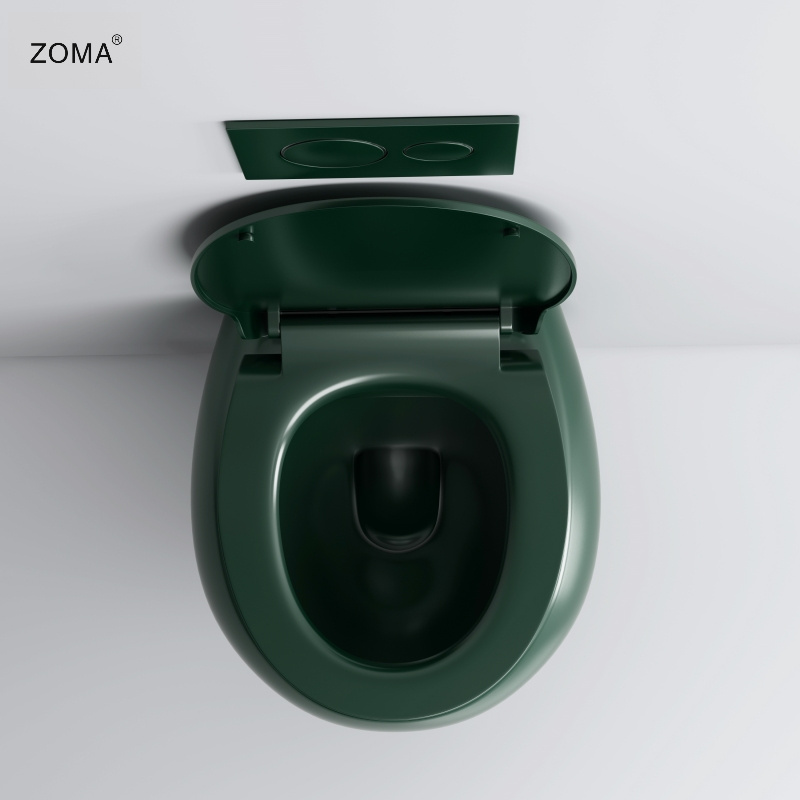 Factory Fashion Wall Hung Hidden Tank Dark Green Soft Close UF Seat Cove Siphon Flushing One Piece Ceramic Toilet for Bathroom