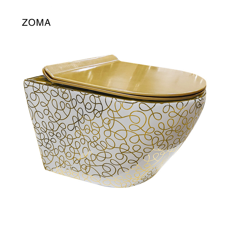 zoma Electroplating Wall Hung Grey Color Soft Close UF Seat Cove Siphon Flushing One Piece Ceramic Toilet for Bathroom