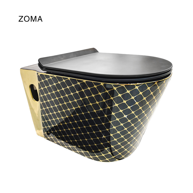 zoma Electroplating Wall Hung Grey Color Soft Close UF Seat Cove Siphon Flushing One Piece Ceramic Toilet for Bathroom