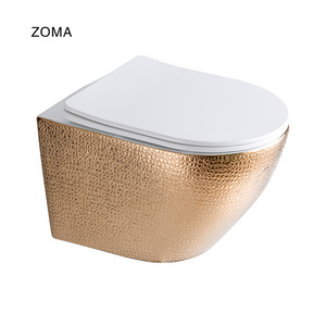 Wall Mounted Hung Electroplating Gold Color Soft Close UF Seat Cove Siphon Flushing One Piece Ceramic Toilet for Bathroom