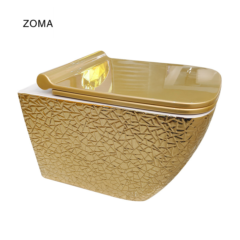 Electroplating Gold Hidden Tank Wall Hung Soft Close UF Seat Cove Siphon Flushing One Piece Ceramic Toilet for Bathroom