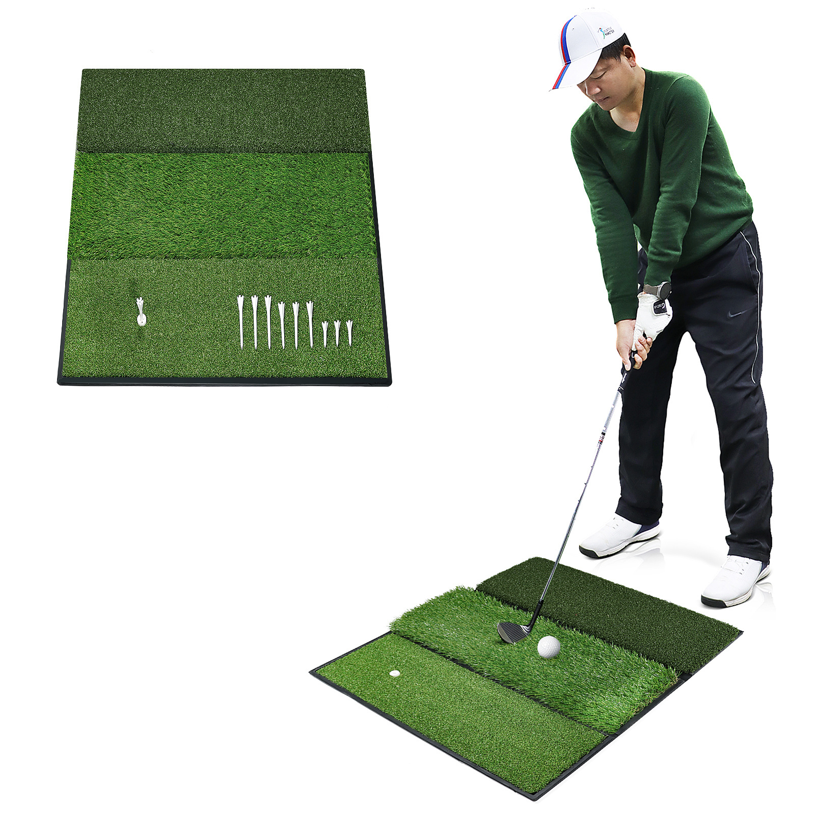 Promotion 100% Rubber base Artificial Grass 3 in 1 Golf Hitting Mat  In Stock For Indoor Outdoor Training Swing Mat