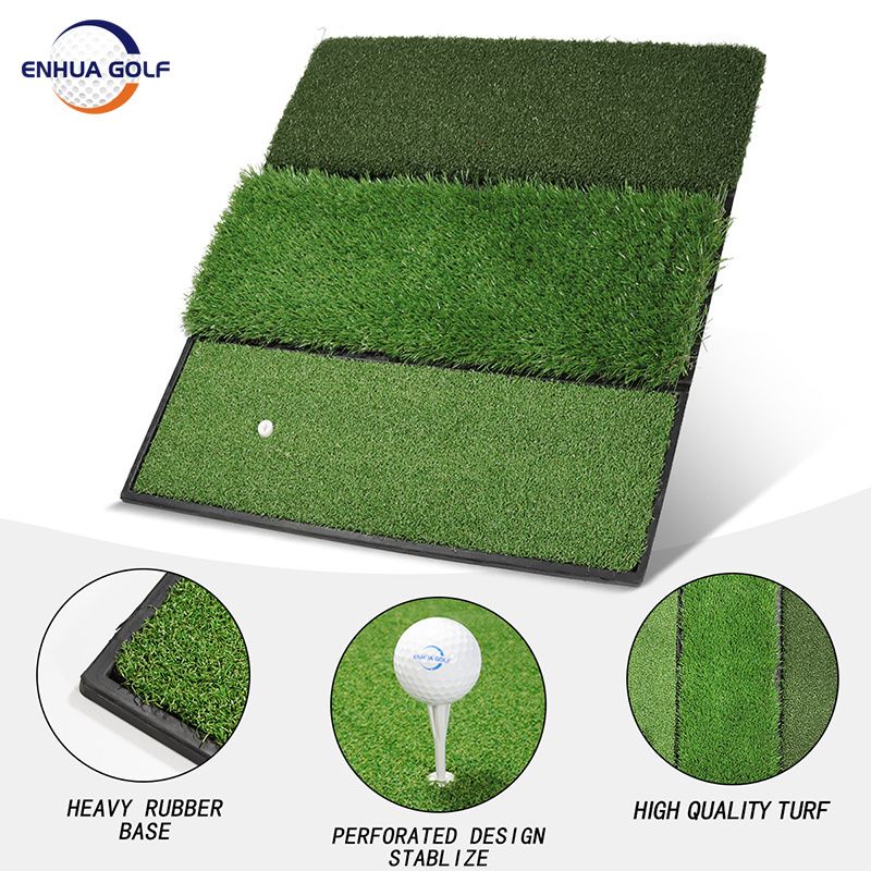 Promotion 100% Rubber base Artificial Grass 3 in 1 Golf Hitting Mat  In Stock For Indoor Outdoor Training Swing Mat