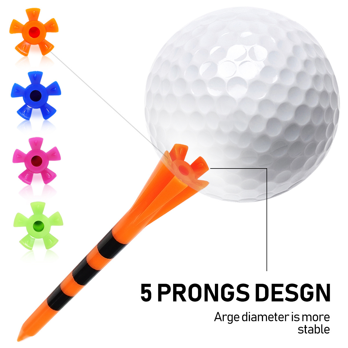 New design Plastic Golf Tees 3 1/4 Inch 5 claws Professional More Durable and Stable Tee (Mix Color)