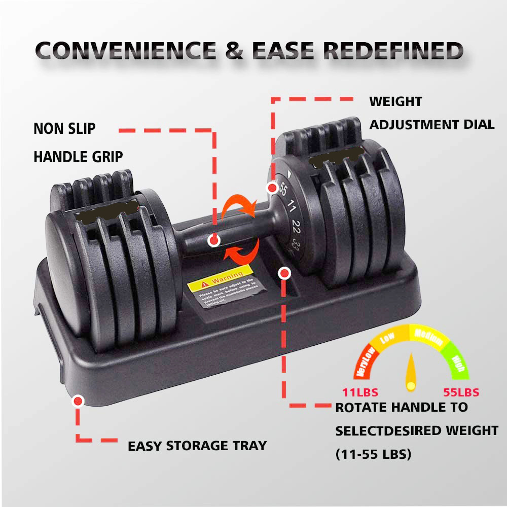 Adjustable Dumbbells 11-55 LBs Female-Friendly Adjustable Dumbbell Set 10 LB Increments Adjustable Weights Set