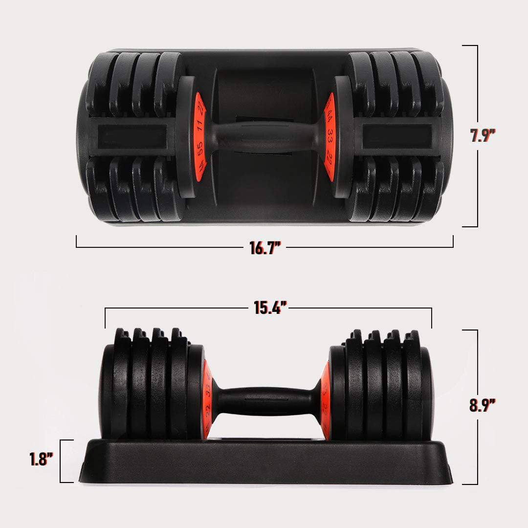 Adjustable Dumbbells 11-55 LBs Female-Friendly Adjustable Dumbbell Set 10 LB Increments Adjustable Weights Set