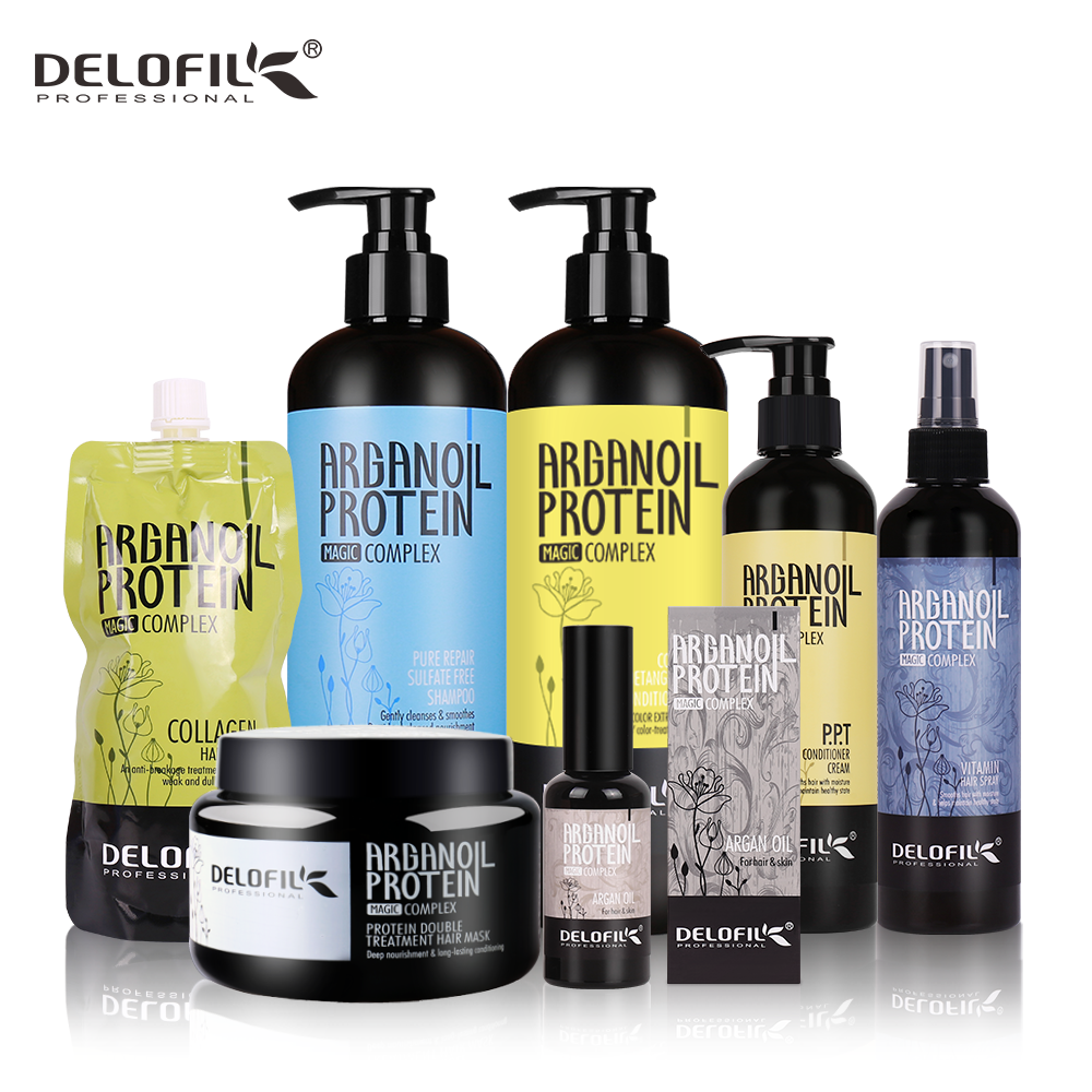 DELOFIL Keratin Hair Treatment Natural Organic Argan Oil Deep Repair Damaged Hair Protect Hair Color Shampoo and Conditioner Set