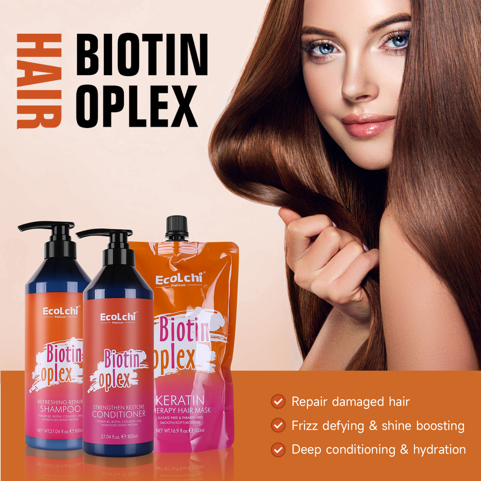 Private Label Organic Biotin Anti Hair Loss Repair Shampoo Natural Moisturizing Keratin Hair Growth Shampoo Conditioner Set