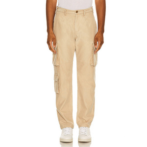 New Cotton Blend Zip Fly Button Closure Front and Back 3D  Pockets Twill Fabric Faded Wash Men Cargo Pants