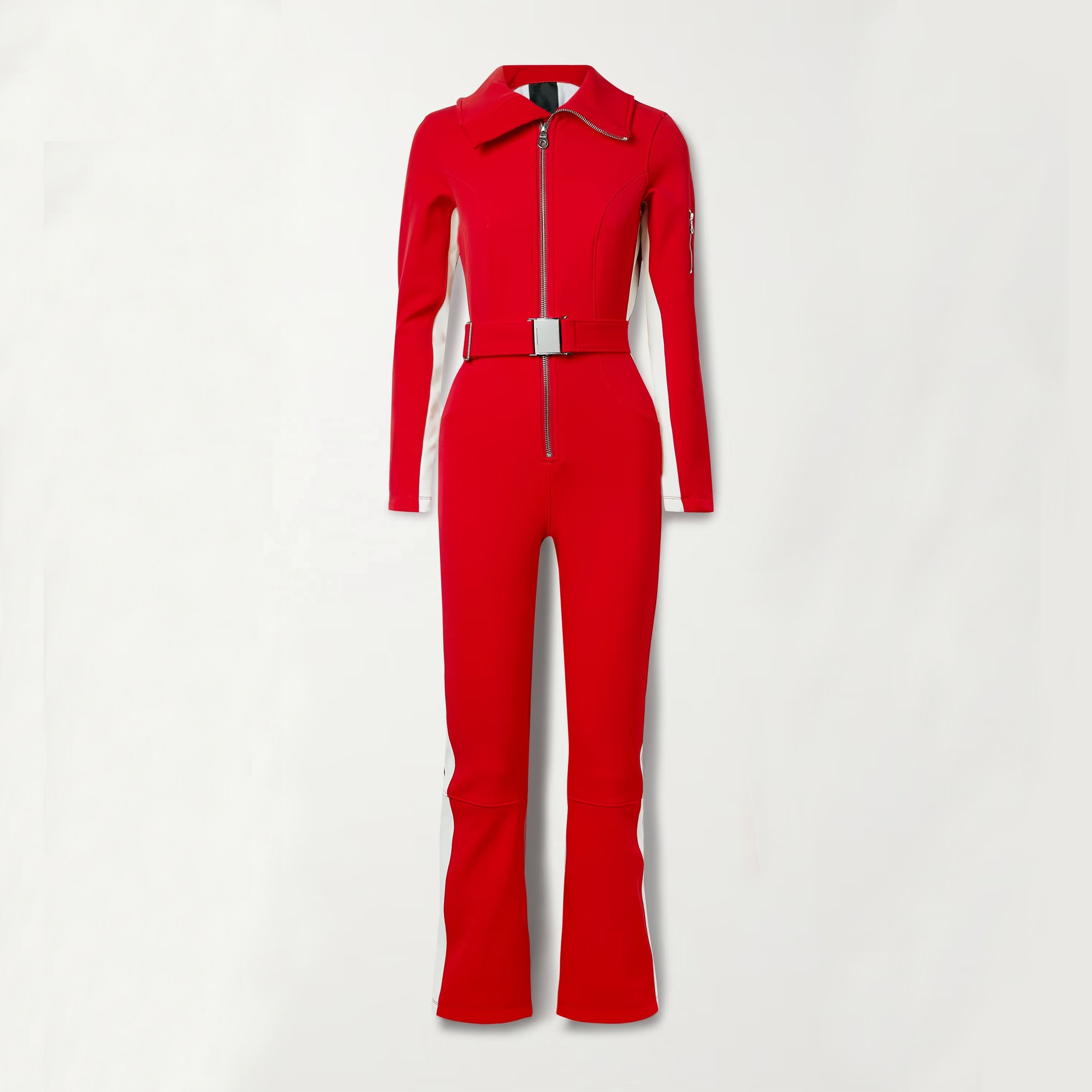 ZN-White color long zipper including waist belt one pieces winter wear women ski jumpsuit