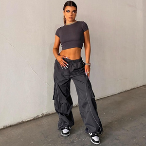 Fashion Street Wear Casual Multiple Pockets Black Cargo Loose  Sweat Pants Stripe BaggyJogger Trousers sweatpants y2k trousers