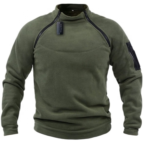 Outdoor warm breathable tactical stand collar fall winter solid color men's blank fleece top pullover velvet hoodie men