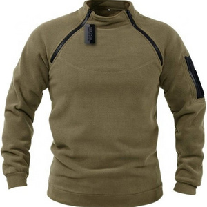 Outdoor warm breathable tactical stand collar fall winter solid color men's blank fleece top pullover velvet hoodie men