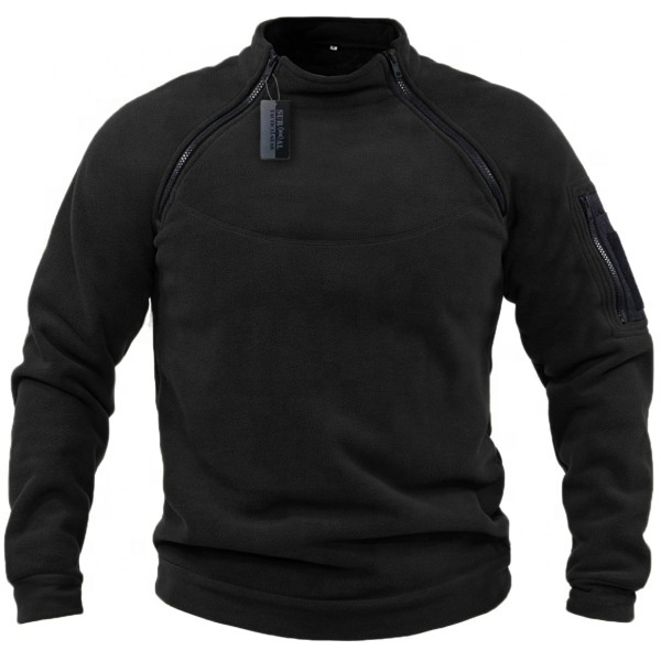 Outdoor warm breathable tactical stand collar fall winter solid color men's blank fleece top pullover velvet hoodie men